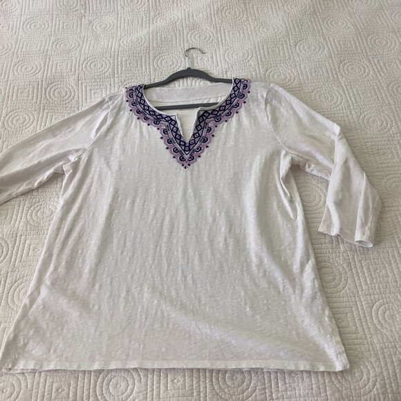 Talbots Women's White Cotton Embroidered Tunic Top size L - Picture 5 of 10